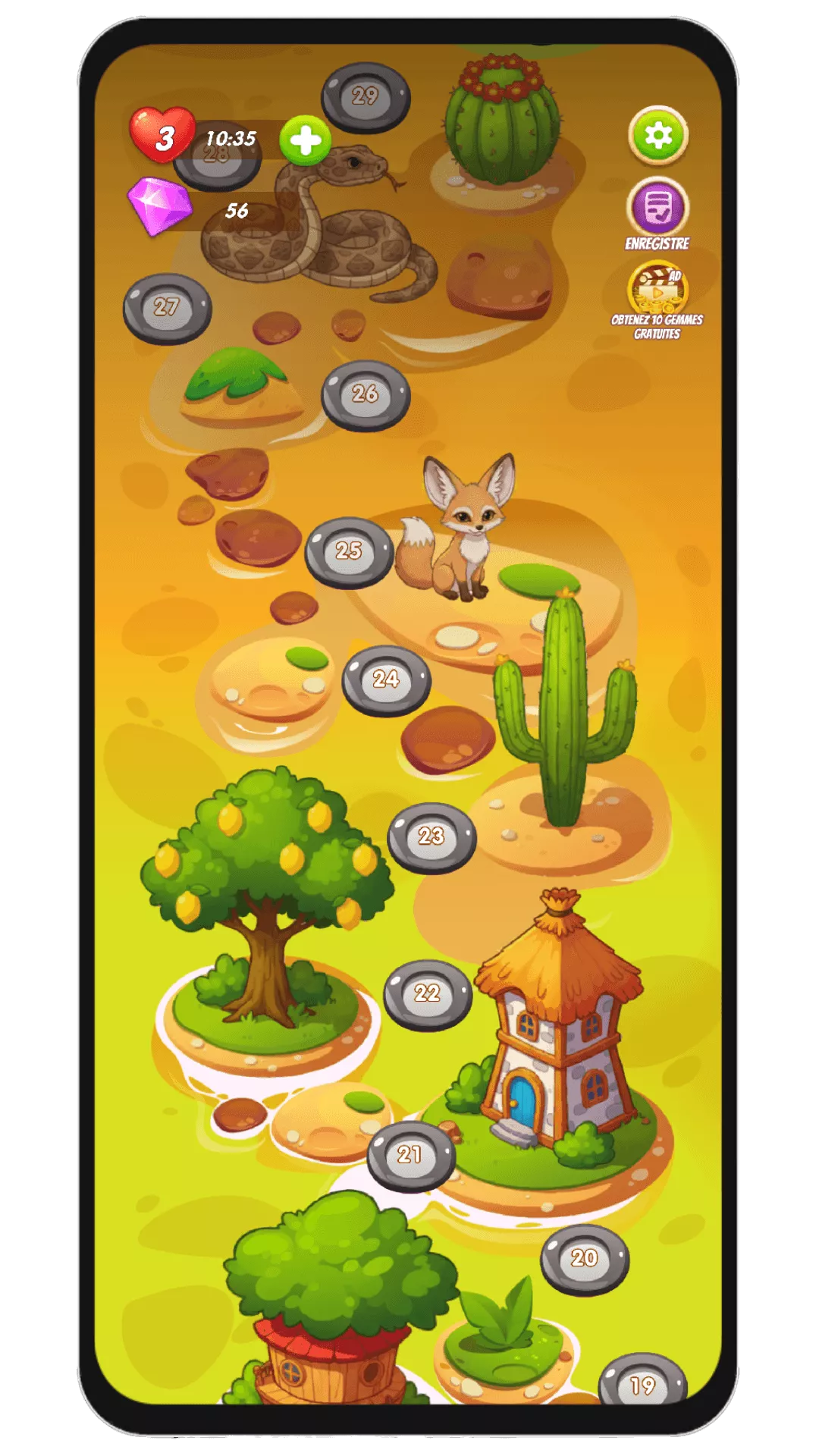 Desert world map with cactus and fox