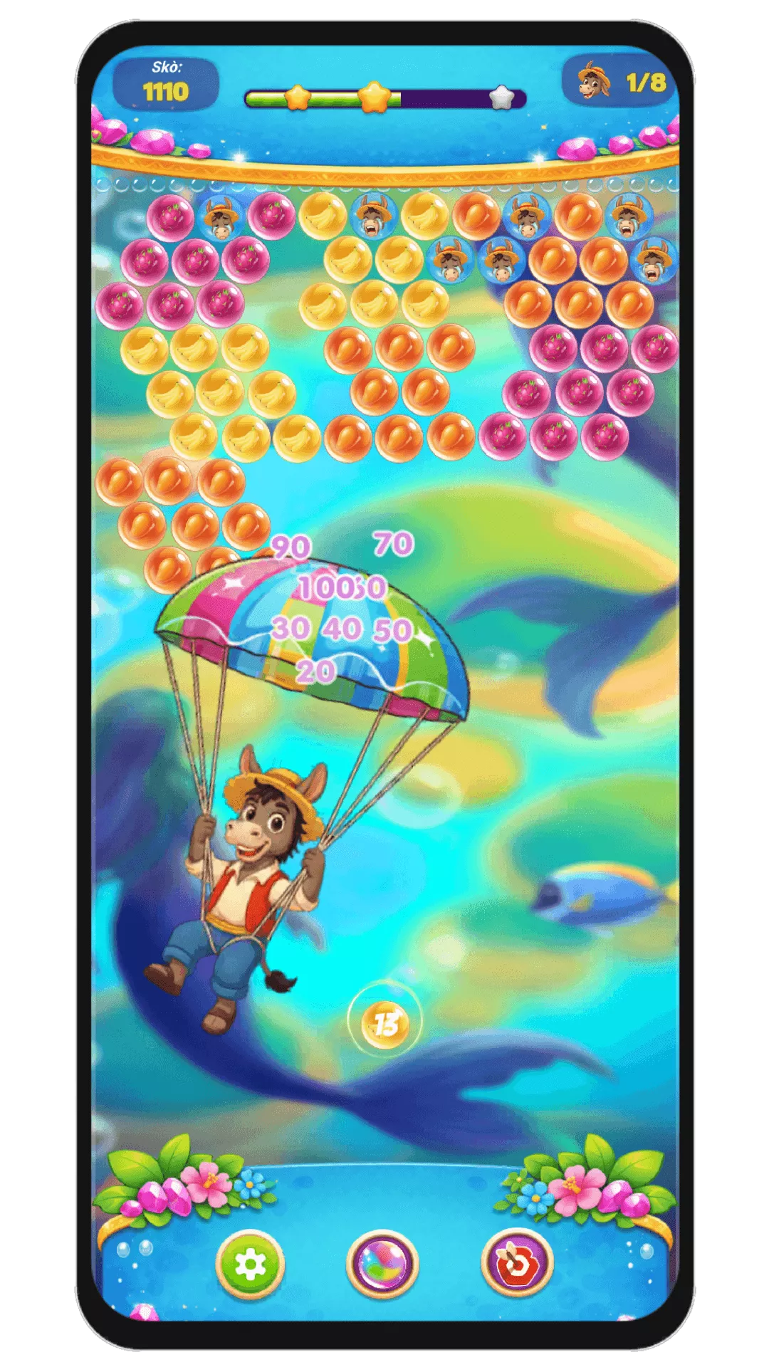 Bouki descending with parachute during gameplay